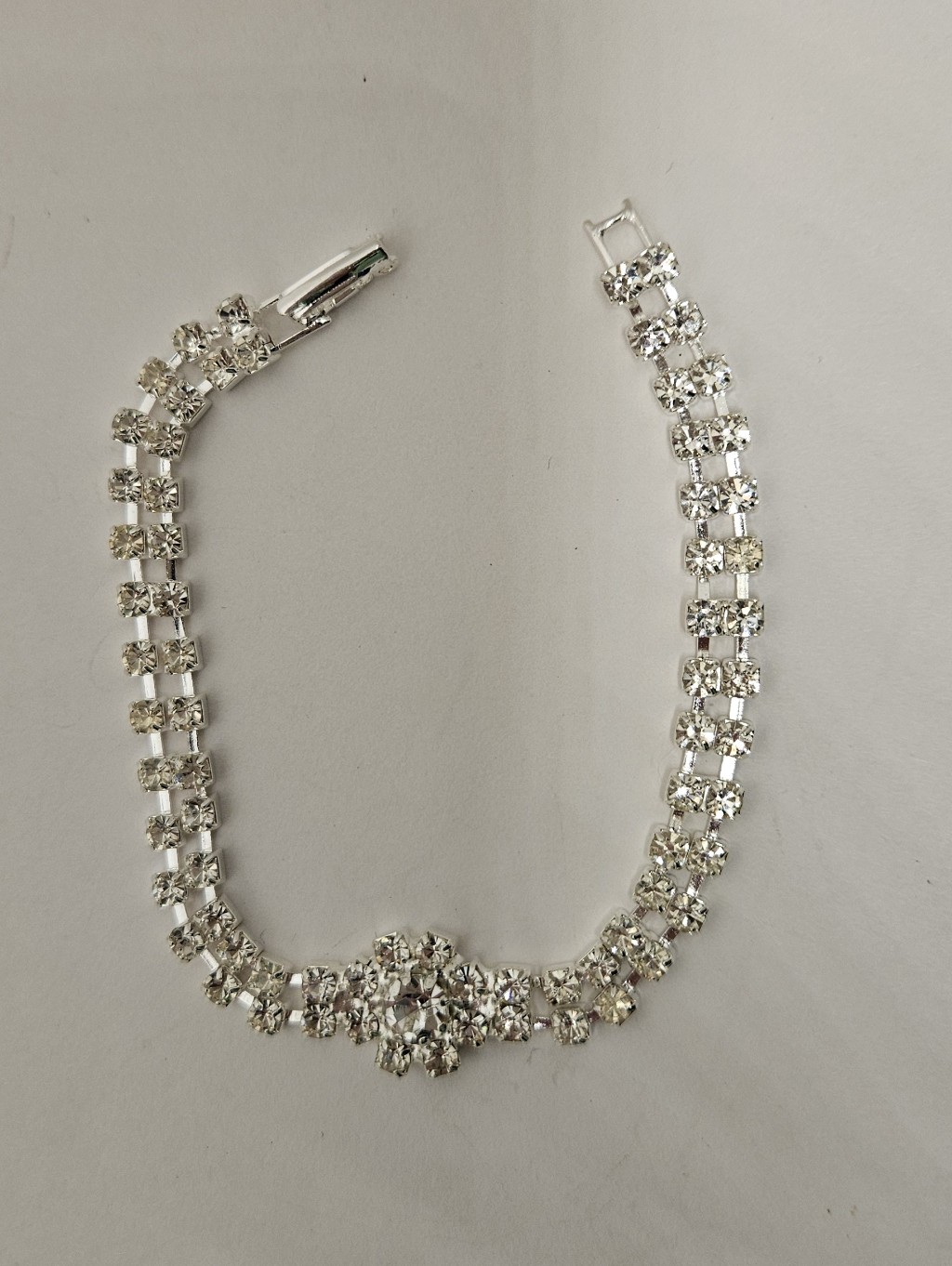 Rhinestones Bracelet Silver Tone Art Deco Style